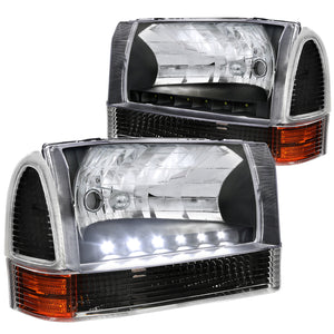 Coolstuffguru BLACK SMD LED HEADLIGHTS+CORNER SIGNAL LAMPS 4 Compatible with 1999-2004 FORD F250 F350 F450