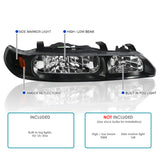 Coolstuffguru Compatible with Acura Integra JDM Black 1 Piece Replacement Headlights Lamps Left+Right