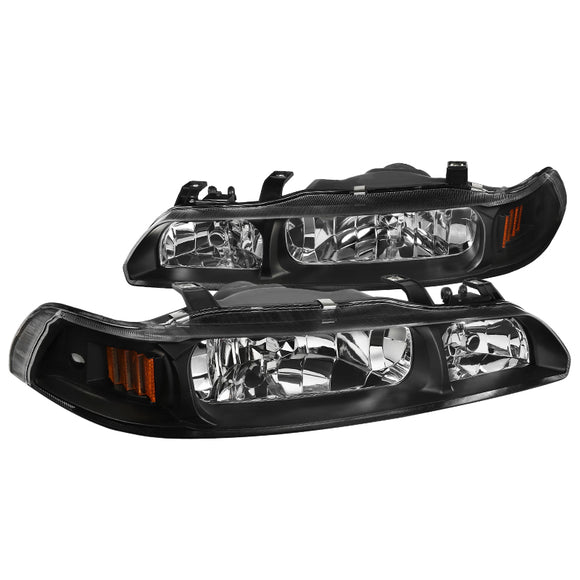 Coolstuffguru Compatible with Acura Integra JDM Black 1 Piece Replacement Headlights Lamps Left+Right