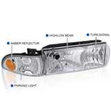 Coolstuffguru Compatible with Chevy Impala Caprice Crystal Chrome Headlights+Clear Corner Lamps