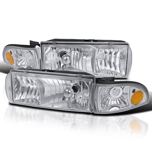 Coolstuffguru Compatible with Chevy Impala Caprice Crystal Chrome Headlights+Clear Corner Lamps