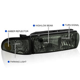 Coolstuffguru Compatible with Chevy Impala Caprice Crystal Smoke Headlights+Tinted Corner Lamps