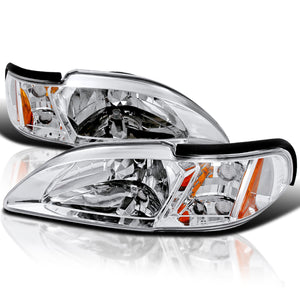 Coolstuffguru Compatible with Ford Mustang Chrome Headlights, Corner Lights Signals