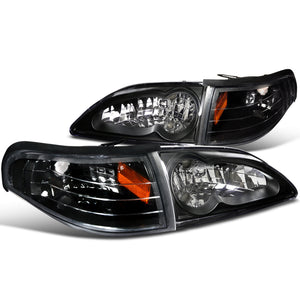 Coolstuffguru Compatible with EURO BLACK 94-98 MUSTANG CRYSTAL HEADLIGHTS+TURN SIGNAL CORNER LAMPS