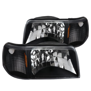 Coolstuffguru Compatible with 1993-1997 Ford Ranger Black Headlights Signal Corner Lamps