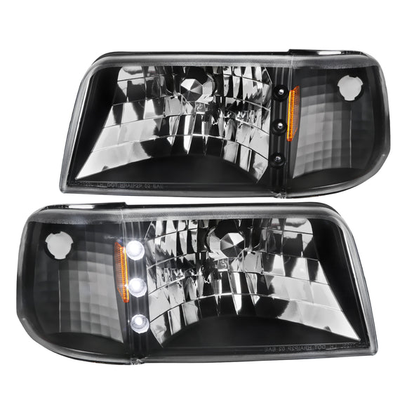 Coolstuffguru LED DRL Black Headlights Signal Corner Lamps Compatible with 1993-1997 Ford Ranger