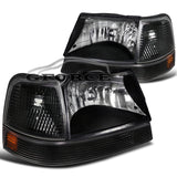 Coolstuffguru Compatible with 98-00 FORD RANGER BLACK DIAMOND HEADLIGHTS w/TURN SIGNAL CORNER PARKING LIGH