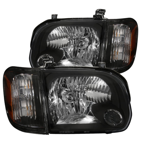 Coolstuffguru Compatible with Toyota Tundra Sequoia BLACK Headlights Headlamps+Corner Signal Lamps Pair