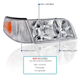 Coolstuffguru Compatible with Ford Crown Victoria Crystal Chrome Headlights+Clear Amber Corner Lamps