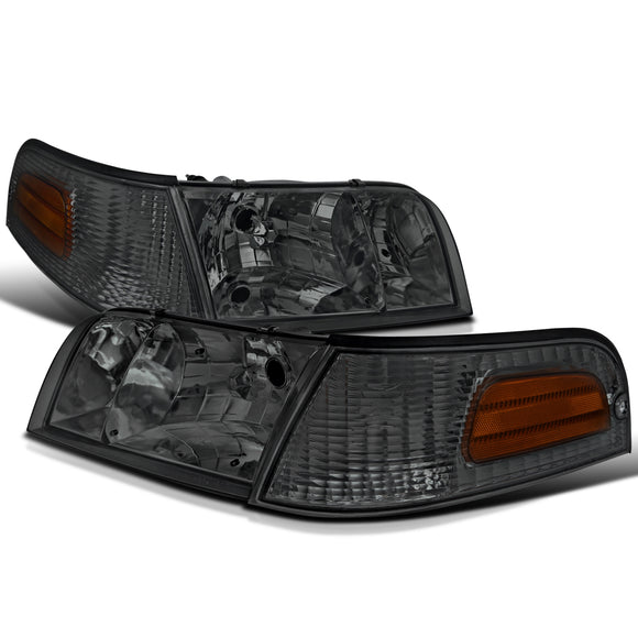 Coolstuffguru Compatible with Ford Crown Victoria Crystal Smoke Headlights+Tinted Corner Lamps