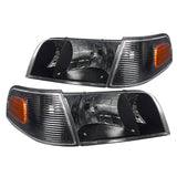 Coolstuffguru Compatible with Ford Crown Victoria Crystal Black Headlights+Clear Amber Corner Lamps