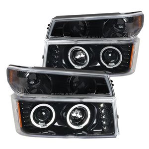 Coolstuffguru Compatible with Chevy GMC Canyon Colorado LED Dual Halo Jet Black Projector Headlights+Turn Signal Lights