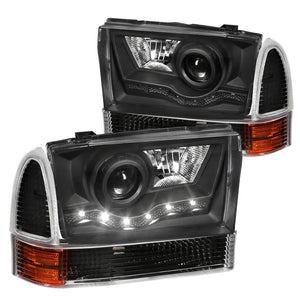 Coolstuffguru BLACK SMD LED DRL PROJECTOR HEADLIGHTS+CORNER SIGN Compatible with 1999-2004 F250 F350 F450 F550