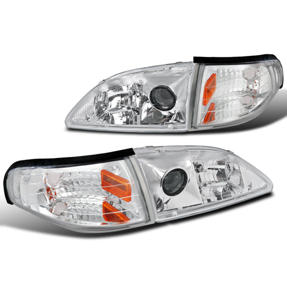 Coolstuffguru Compatible with Ford Mustang SVT GTS Chrome Crystal Clear Projector Headlights+Corner Lamps