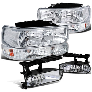 Coolstuffguru CHROME HEADLIGHTS BUMPER LAMPS+CLEAR FOG LIGHT 6PC KIT Compatible with 1999-2002 CHEVY SILVERADO