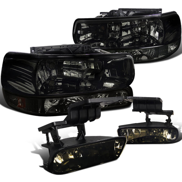 Coolstuffguru Compatible with EURO SMOKE 99-02 CHEVY SILVERADO HEADLIGHTS BUMPER LAMPS w/FOG LIGHT KIT