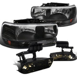 Coolstuffguru Compatible with 00-06 CHEVY SUBURBAN/TAHOE BLACK HEADLIGHTS BUMPER LAMPS+SMOKE FOG LIGHT