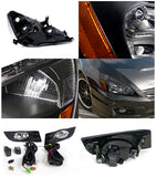 Coolstuffguru Compatible with Honda Accord 2DR, Black Housing, Headlights, Clear Lens, Fog Lights