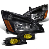 Coolstuffguru Compatible with Honda Accord 4Dr Crystal Headlights Black+Yellow Fog Bumper Lamps