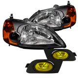 Coolstuffguru Compatible with HONDA 2001-2003 CIVIC CRYSTAL HEADLIGHTS+BUMPER LAMPS