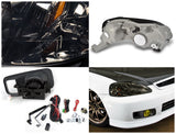 Coolstuffguru Compatible with JDM 99-00 CIVIC SMOKE OEM STYLE DIAMOND HEADLIGHTS+YELLOW BUMPER FOG LAMPS