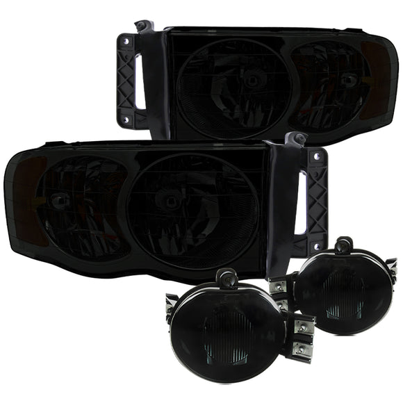 Coolstuffguru Compatible with Dodge Ram 1500 2500 3500 Smoked Lens Headlights, Fog Lights