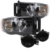 Coolstuffguru Compatible with 02-05 DODGE RAM BLACK CRYSTAL HEADLIGHTS+SMOKE BUMPER FOG LIGHTS