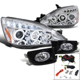Coolstuffguru Compatible with Honda Accord Sedan 4Dr LED Projector Chrome Headlights+Clear Driving Fog Lam