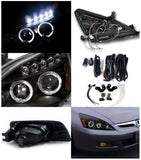 Coolstuffguru Compatible with Honda Accord 4Dr Black Halo LED Projector Headlights+Yellow Bumper Fog Light