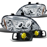 Coolstuffguru PROJECTOR HEADLIGHTS+YELLOW FOG Compatible with 1999-2000 HONDA CIVIC