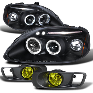 Coolstuffguru PROJECTOR HEADLIGHTS +FOG LIGHTS Compatible with 1999-2000 HONDA CIVIC