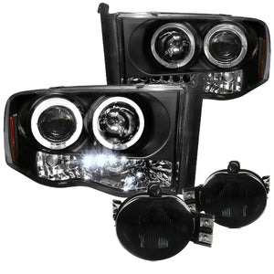 Coolstuffguru HALO LED PROJECTOR HEADLIGHTS BLACK+SMOKE FOG LIGHTS LA Compatible with 2002-2005 DODGE RAM 1500