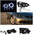 Coolstuffguru Compatible with Acura RSX Glossy Black Halo LED Projector Headlights+Smoke Fog Lights