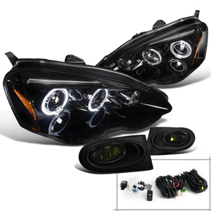 Coolstuffguru Compatible with Acura RSX Glossy Black Halo LED Projector Headlights+Smoke Fog Lights