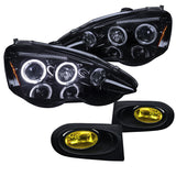 Coolstuffguru GLOSSY BLACK PROJECTOR HEADLIGHTS AMBER FOG LIGHTS Compatible with 2002-2004 ACURA RSX