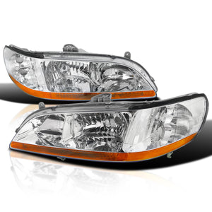 Coolstuffguru Compatible with Honda Accord 2/4dr JDM Chrome Front Diamond Headlights Left+Right