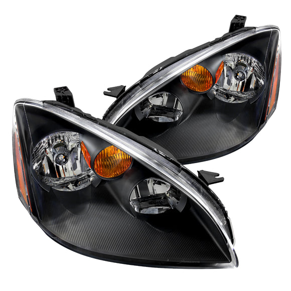 Coolstuffguru Compatible with/Replacement for 2002-2004 Nissan Altima Base SE JDM Black Headlights w/ Amber Reflector Pair