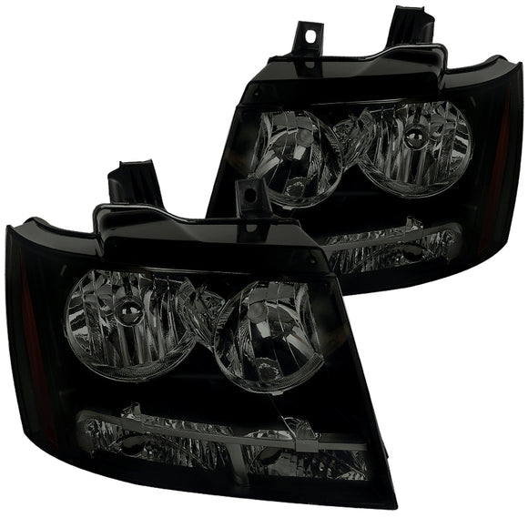 Coolstuffguru Smoked Headlights Compatible with Chevy Avalanche 2007-2013, 2007-2014 Tahoe Suburban, L+R Pair Head Light Lamp Assembly