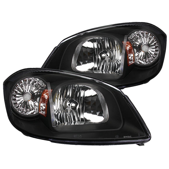 Coolstuffguru Compatible with Chevy Cobalt / Pontiac Pursuit G5 Black Clear Headlights+Amber Reflector Pair