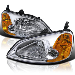 Coolstuffguru Compatible with Honda Civic 2/4 DR Crystal Headlights Clear Head Lamps