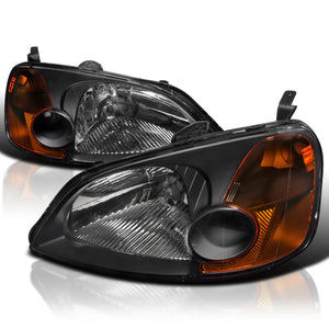 Coolstuffguru Compatible with Honda Civic 4Dr Dx Lx Ex Jdm Black Head Lights Lamps Pair