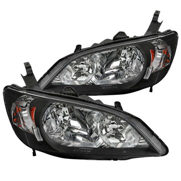 Coolstuffguru Compatible with Honda Civic 2/4Dr Dx Lx Ex Crystal Jdm Black Headlights Lamps Pair