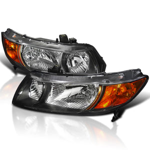 Coolstuffguru Compatible with Honda Civic 2Dr Black Jdm Headlights Head Lamps Left+Right