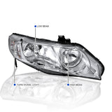 Coolstuffguru Compatible with Honda Civic 4d Chrome Crystal Headlights Clear Lamps