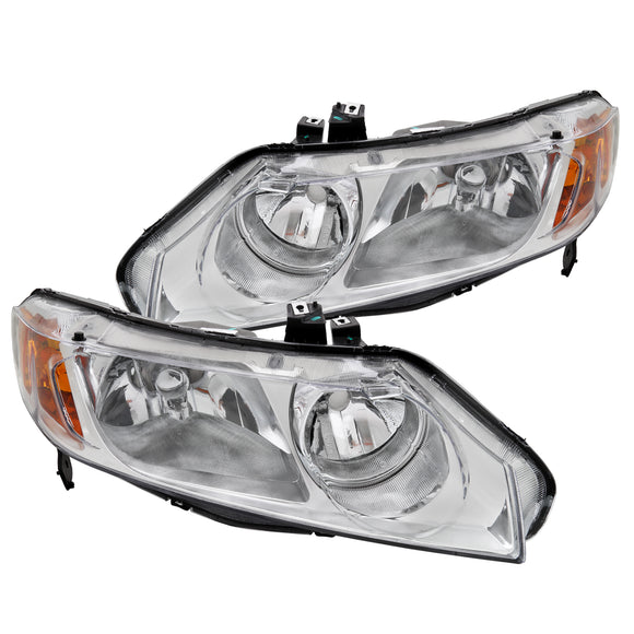 Coolstuffguru Chrome Clear Headlights Compatible with Honda Civic 4Dr Sedan 2006-2011 Head Corner Signal Lamps Left+Right