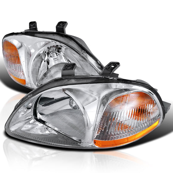 Coolstuffguru Compatible with Honda Civic DX LX EX Ek9 2/3/4 Dr Clear Chrome Head Lights Lamps Pair