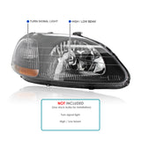 Coolstuffguru Compatible with Honda Civic Dx Ex Lx Si 2/3/4 Dr Jdm Headlights Black