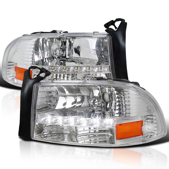 Coolstuffguru Compatible with Dodge Dakota Durango Crystal Chrome Headlights W/ Led Lamp