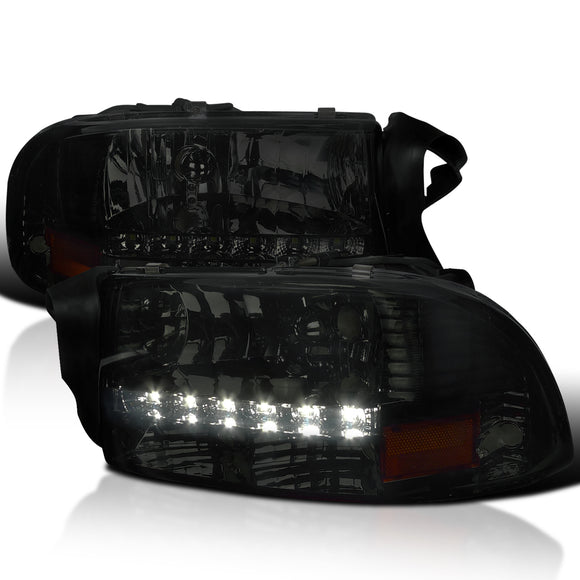 Coolstuffguru Compatible with Dodge Dakota Durango Crystal Smoke Headlights W/ Led Lamp