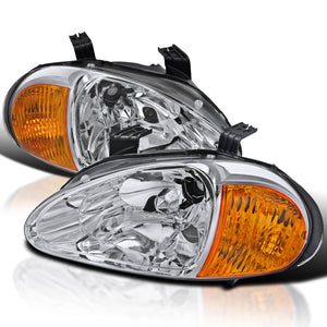 Coolstuffguru Compatible with Honda Del Sol Chrome Headlights w/ Built-in Amber Corner Lamps